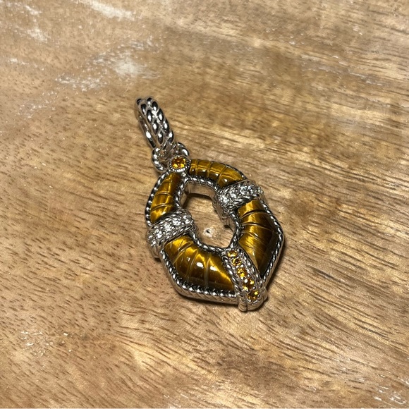 Judith Ripka Sterling Silver Tiger's Eye CZ Citrine Enhancer Diamonique Pendant - Picture 2 of 16